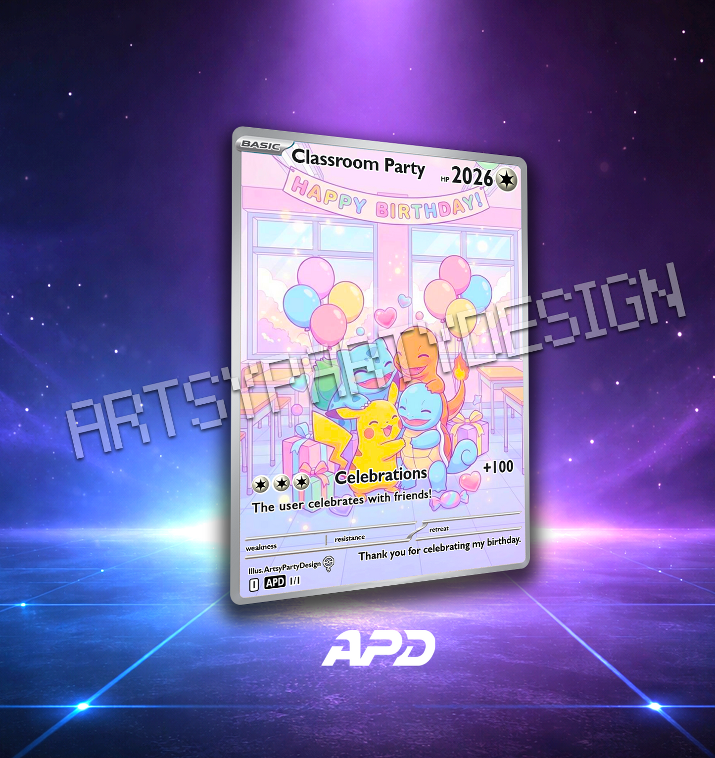 Birthday Pokecards, Pikachu Birthday, Charizard Birthday , Blastoise Custom Card, Gengar