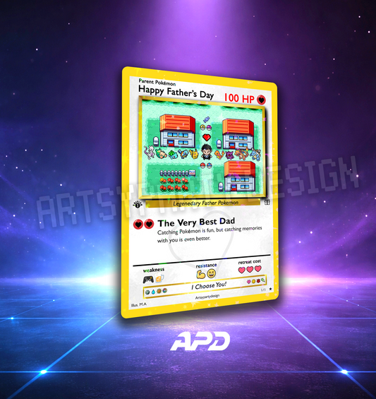 Father's Day Pokemon Card, Rare Custom Card, Fathers Day Trading Card, Pixel Pokemon Cad, 8 BIT Card