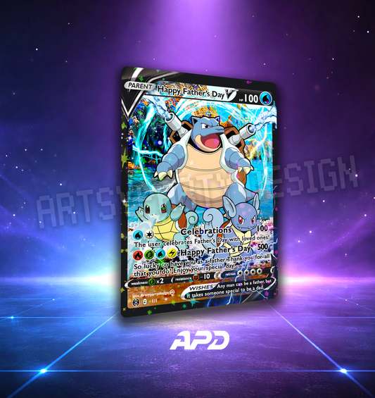 Father's Day Pokemon Card, Rare Custom Card, Fathers Day Trading Card, Blastoise Father's Day Card