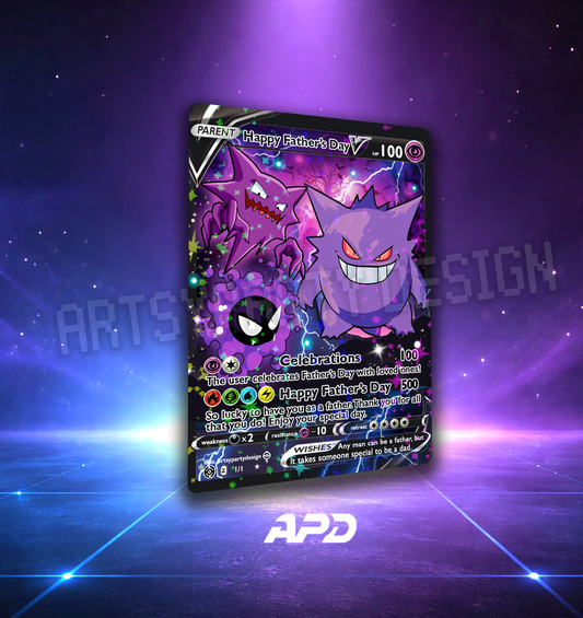 Father's Day Pokemon Card, Rare Custom Card, Fathers Day Trading Card, Gengar Father's Day Card