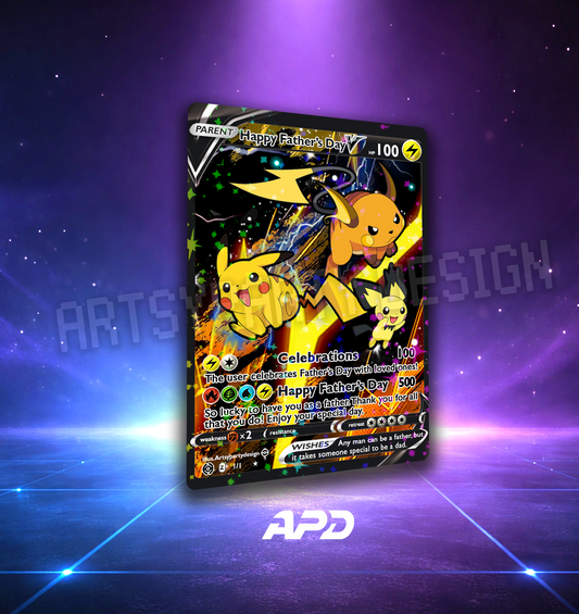 Father's Day Pokemon Card, Rare Custom Card, Fathers Day Trading Card, Pikachu Father's Day Card