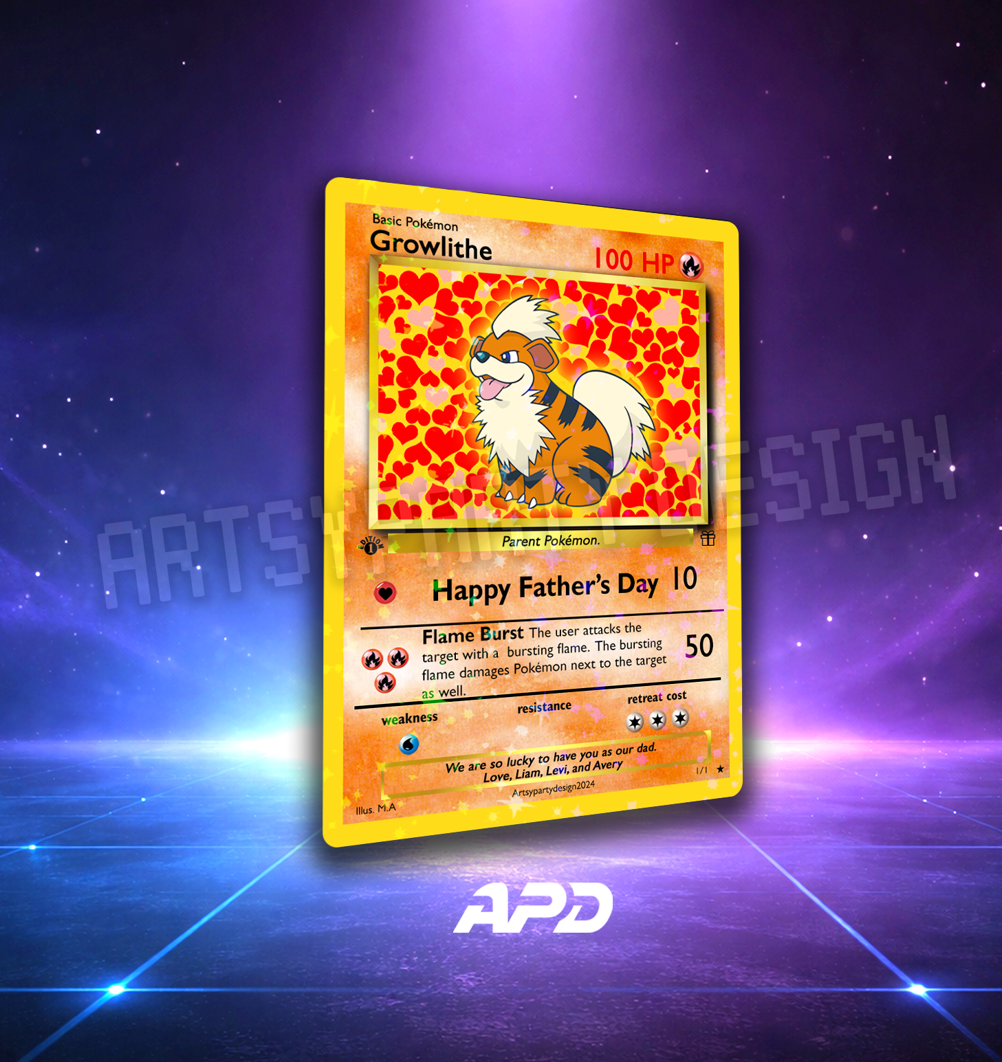 Growlithe Father's Day Pokemon Card, Rare Custom Card, Fathers Day Tra –  Artsypartydesign