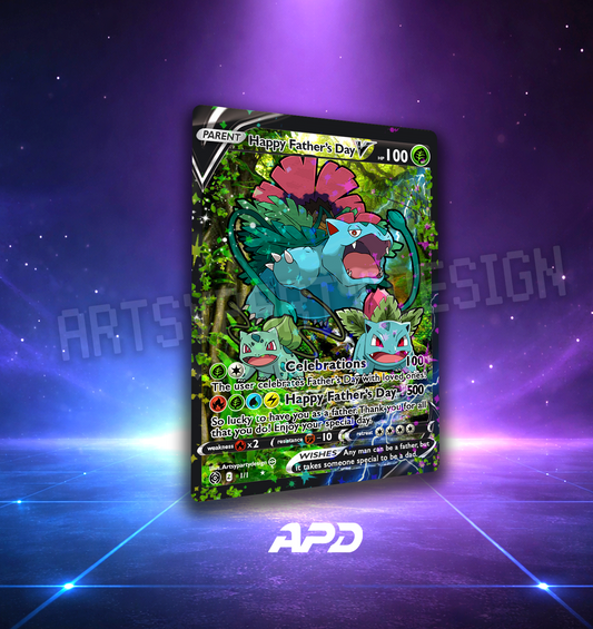 Father's Day Pokemon Card, Rare Custom Card, Fathers Day Trading Card,Venusaur Father's Day Card