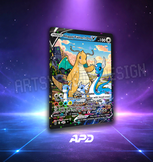 Father's Day Pokemon Card, Rare Custom Card, Fathers Day Trading Card, Dragonite Father's Day Card
