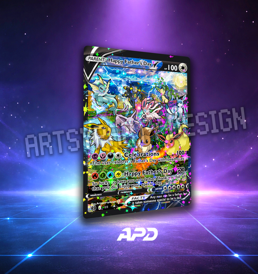 Father's Day Pokemon Card, Rare Custom Card, Fathers Day Trading Card, Eevee Father's Day Card, Eeveelutions