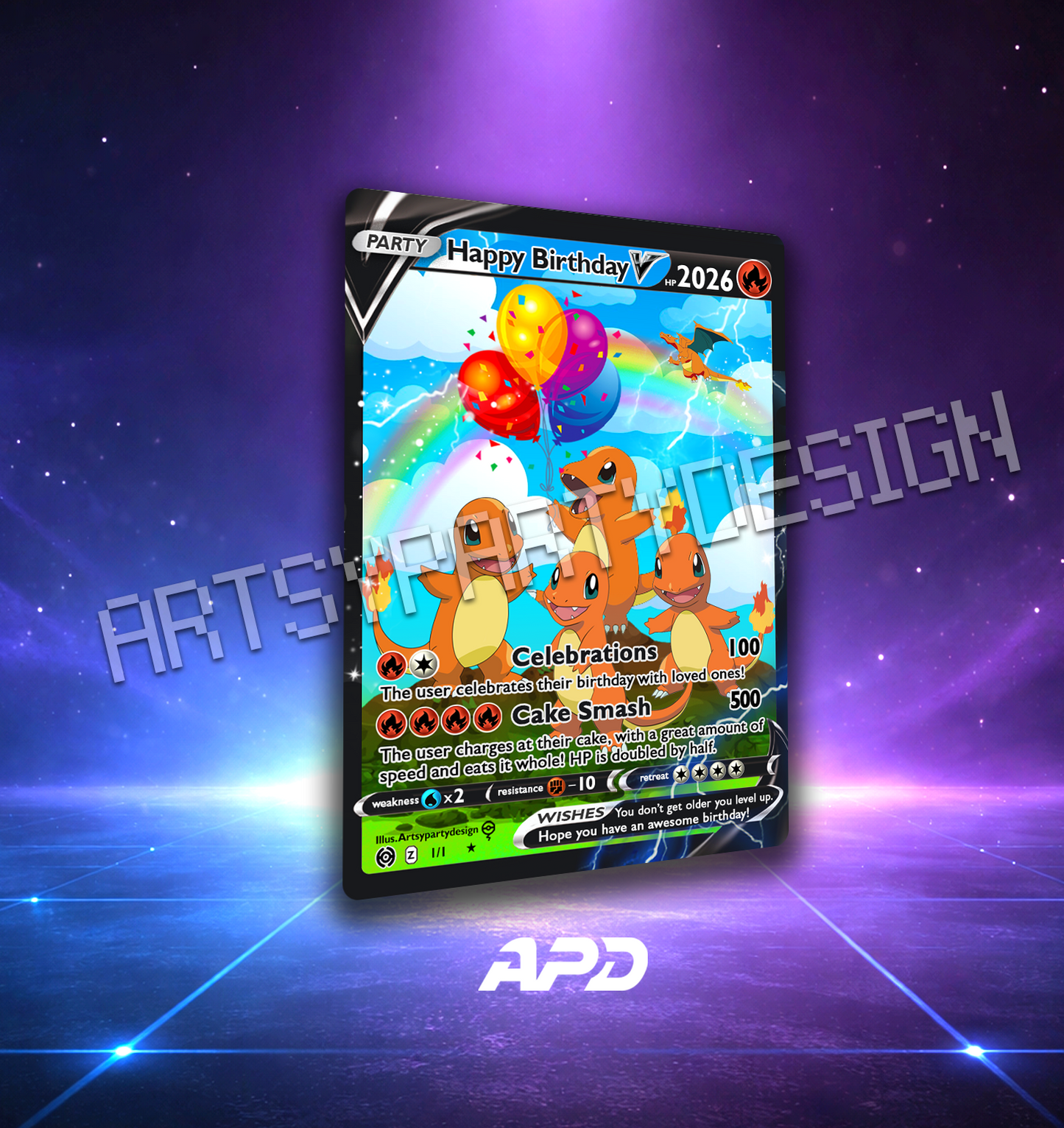 Birthday Pokecards, Pikachu Birthday, Charizard Birthday , Blastoise Custom Card, Gengar