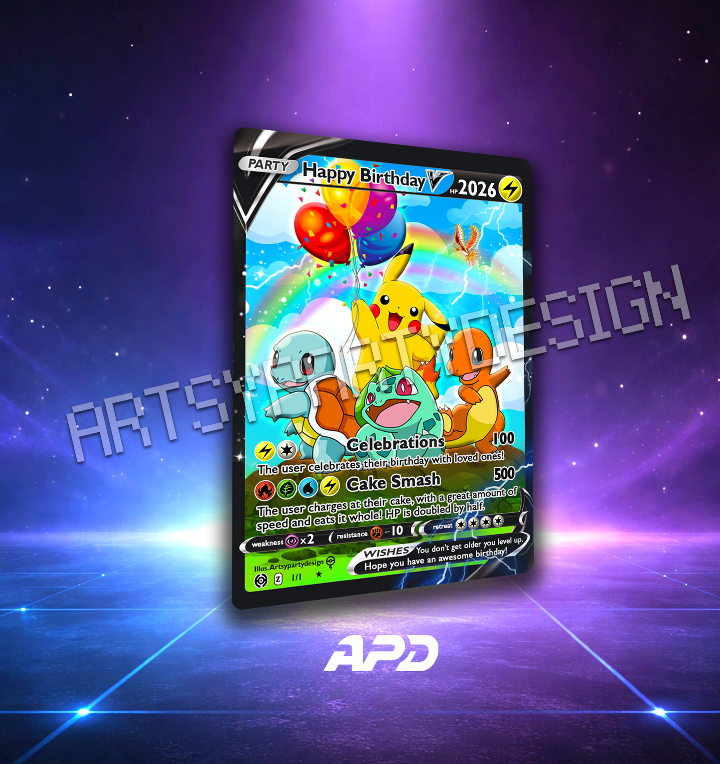 Birthday Pokecards, Pikachu Birthday, Charizard Birthday , Blastoise Custom Card, Gengar